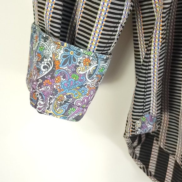 Robert Graham Shirt Men's Large Classic Fit Multicolor Stripes Button Front - Picture 8 of 12